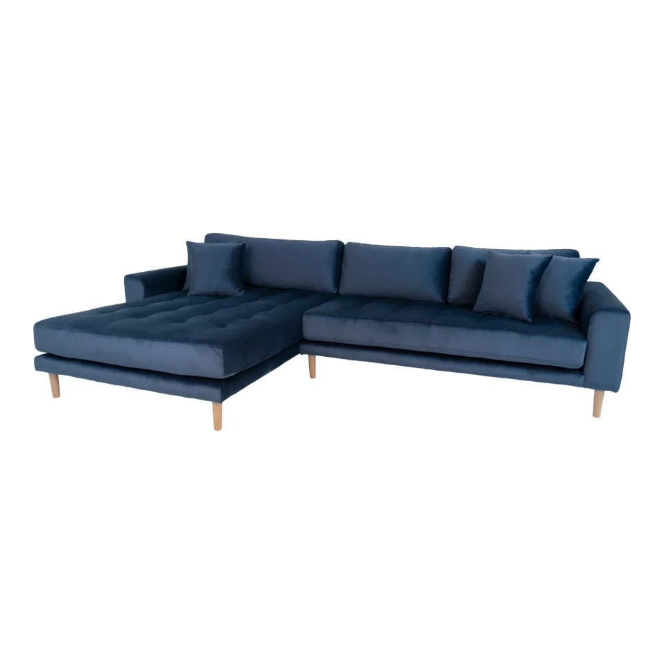 Lido Lounge sofa - Lounge sofa, lijevi kut in dark plava baršun s four jastuci i prirodna drvene noge HN1005