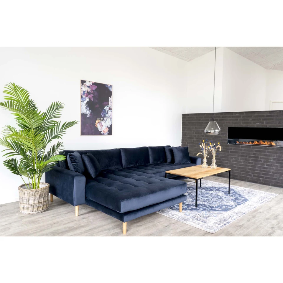 Lido Lounge sofa - Lounge sofa, lijevi kut in dark plava baršun s four jastuci i prirodna drvene noge HN1005