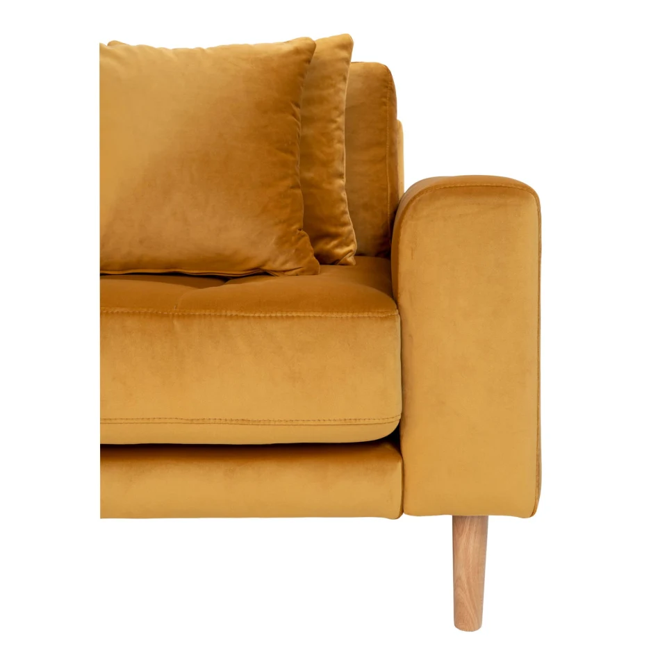 Lido Lounge sofa - Lounge sofa, lijevi kut in senf žuta baršun s four jastuci i prirodna drvene noge HN1004