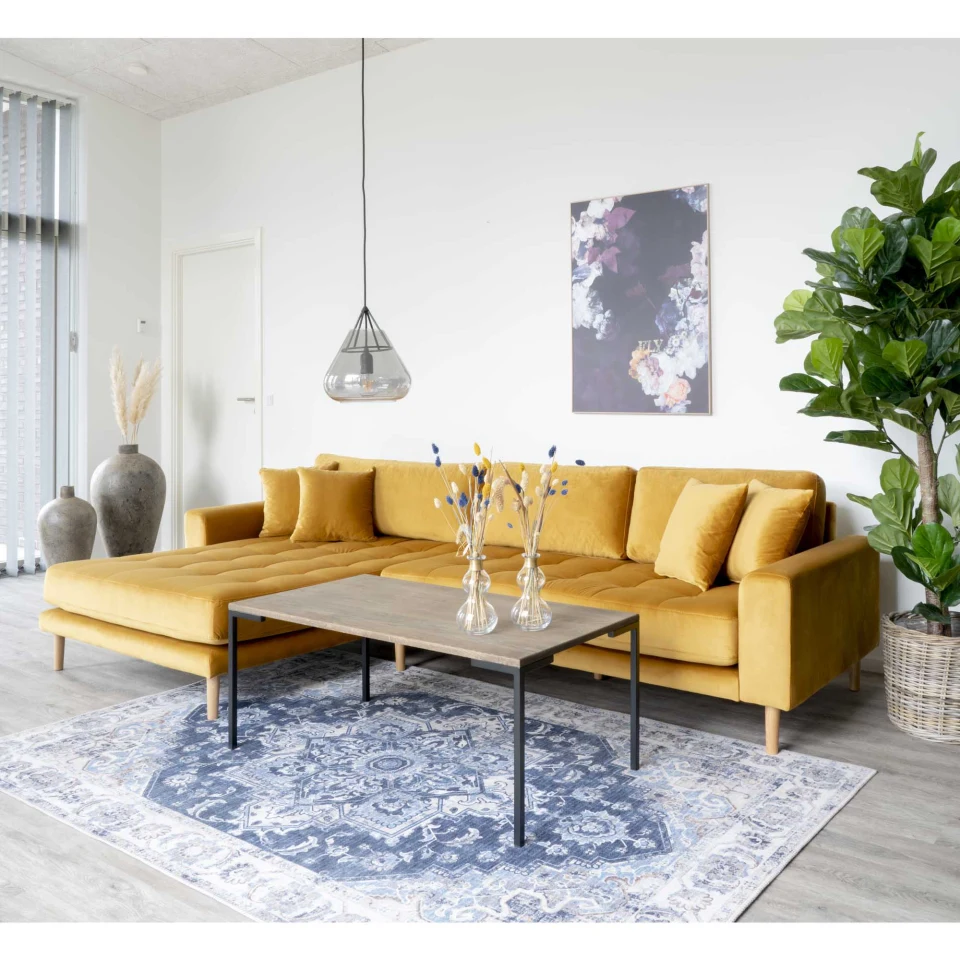 Lido Lounge sofa - Lounge sofa, lijevi kut in senf žuta baršun s four jastuci i prirodna drvene noge HN1004