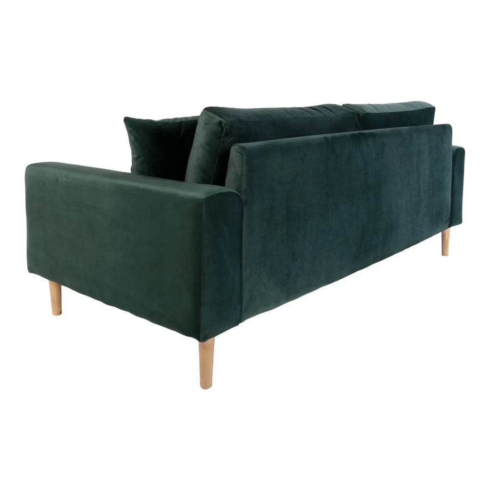 Lido Sofa 2,5 sjedala - Sofa 2,5 sjedala, tamnozelena baršun s dva jastuka i prirodna drvene noge HN1006
