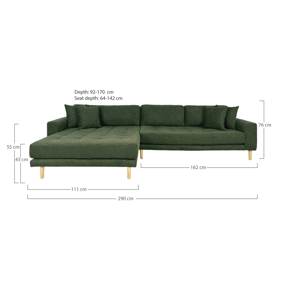 Lido Lounge sofa - Lounge sofa, lijevi kut in maslinasto zelena s four jastuci i crna drvene noge HN1020