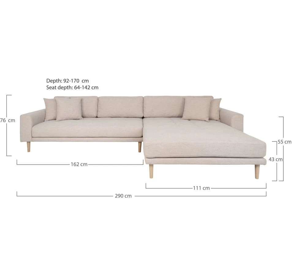 Lido Lounge sofa - Lounge sofa, desni kut in pješčana s four jastuci i prirodna drvene noge HN1050