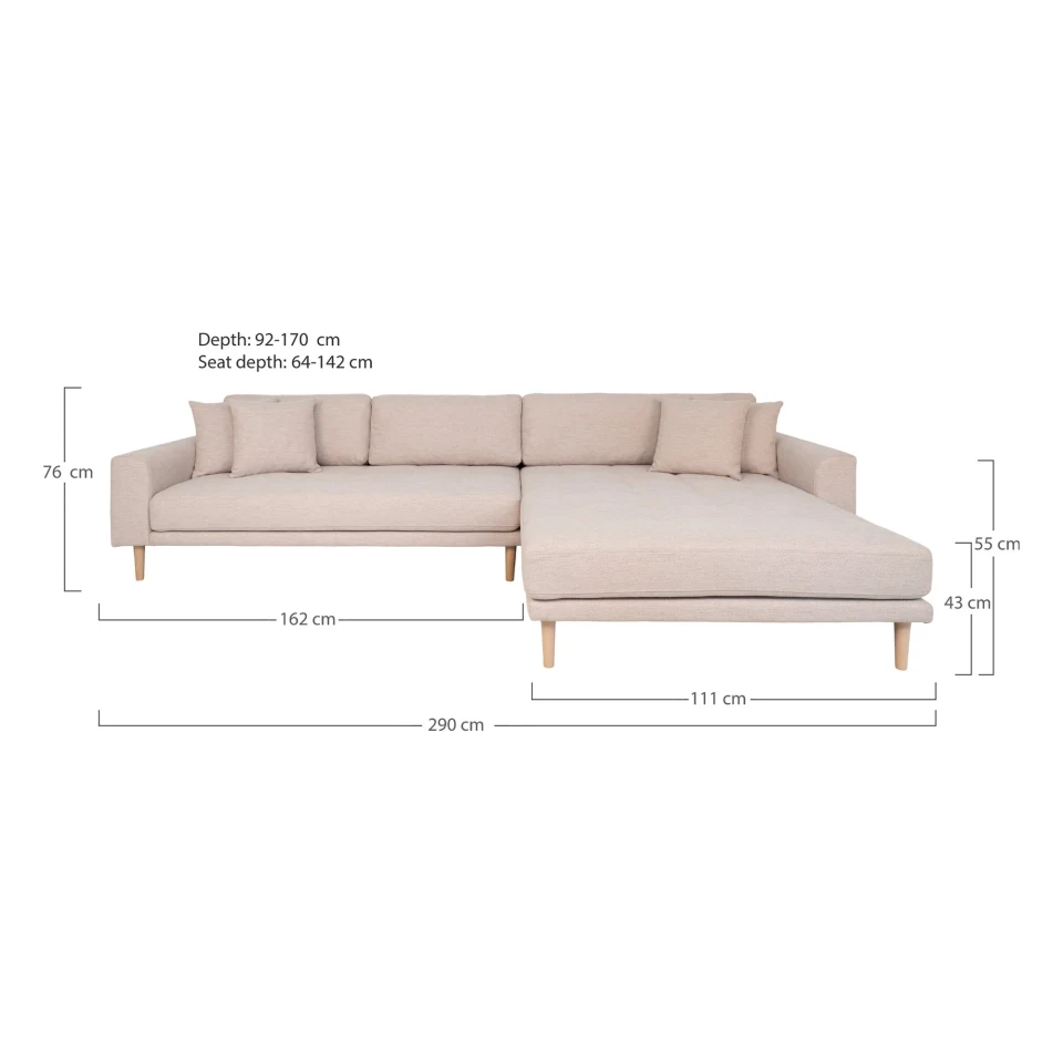 Lido Lounge sofa - Lounge sofa, desni kut in pješčana s four jastuci i prirodna drvene noge HN1050