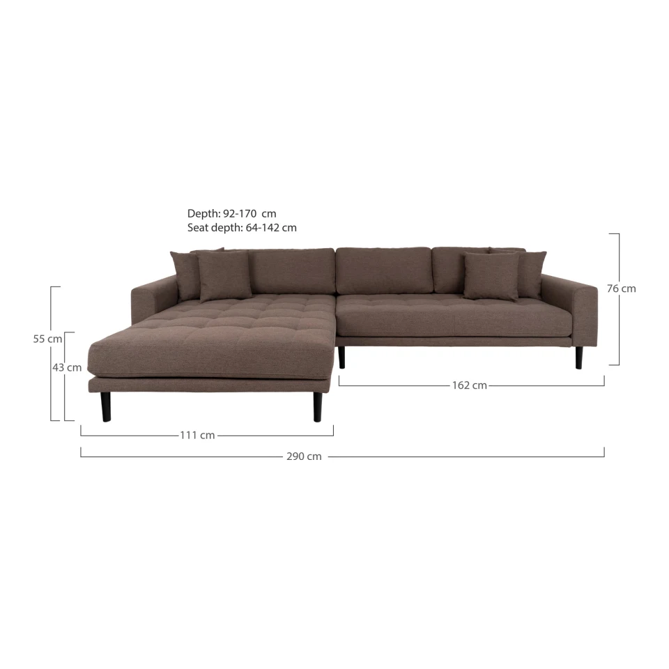 Lido Lounge sofa - Lounge sofa, lijevi kut in smeđa s four jastuci i crna drvene noge HN1055