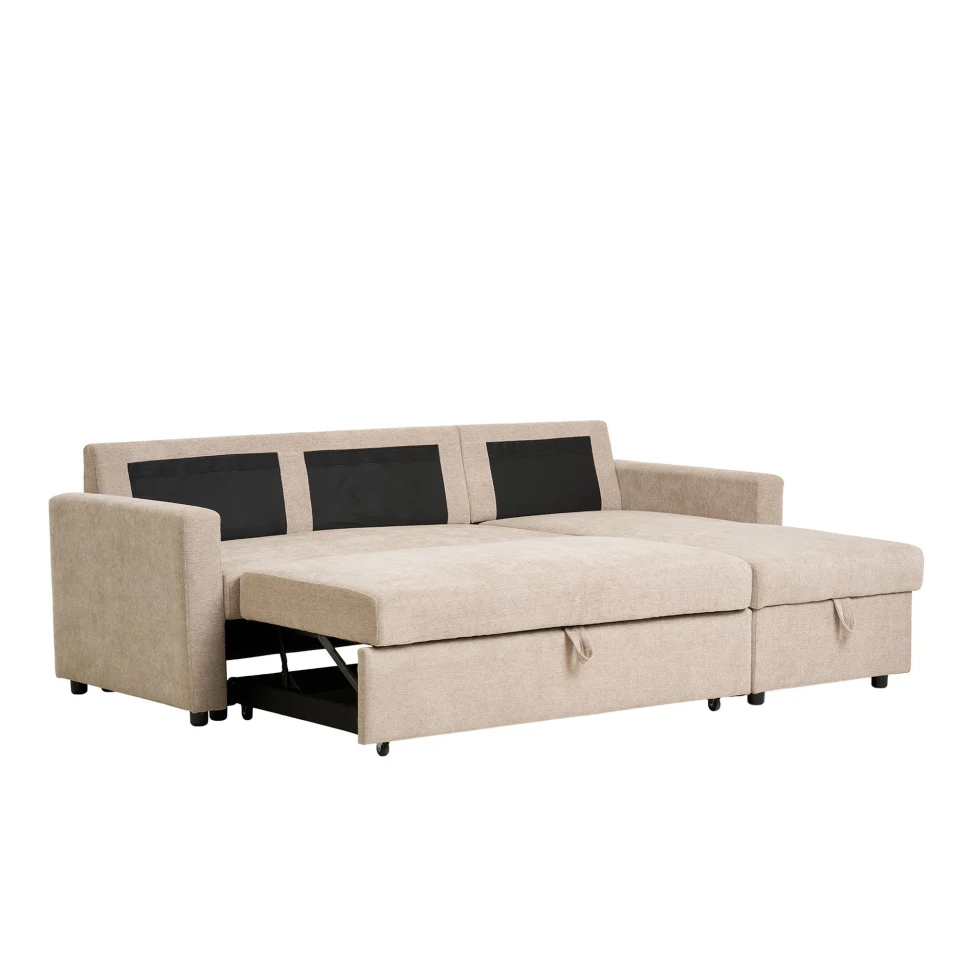 Belfast Kutna sofa na razvlačenje - Kutna sofa na razvlačenje sa spremištem, dark pješčana, prirodne noge HN1085