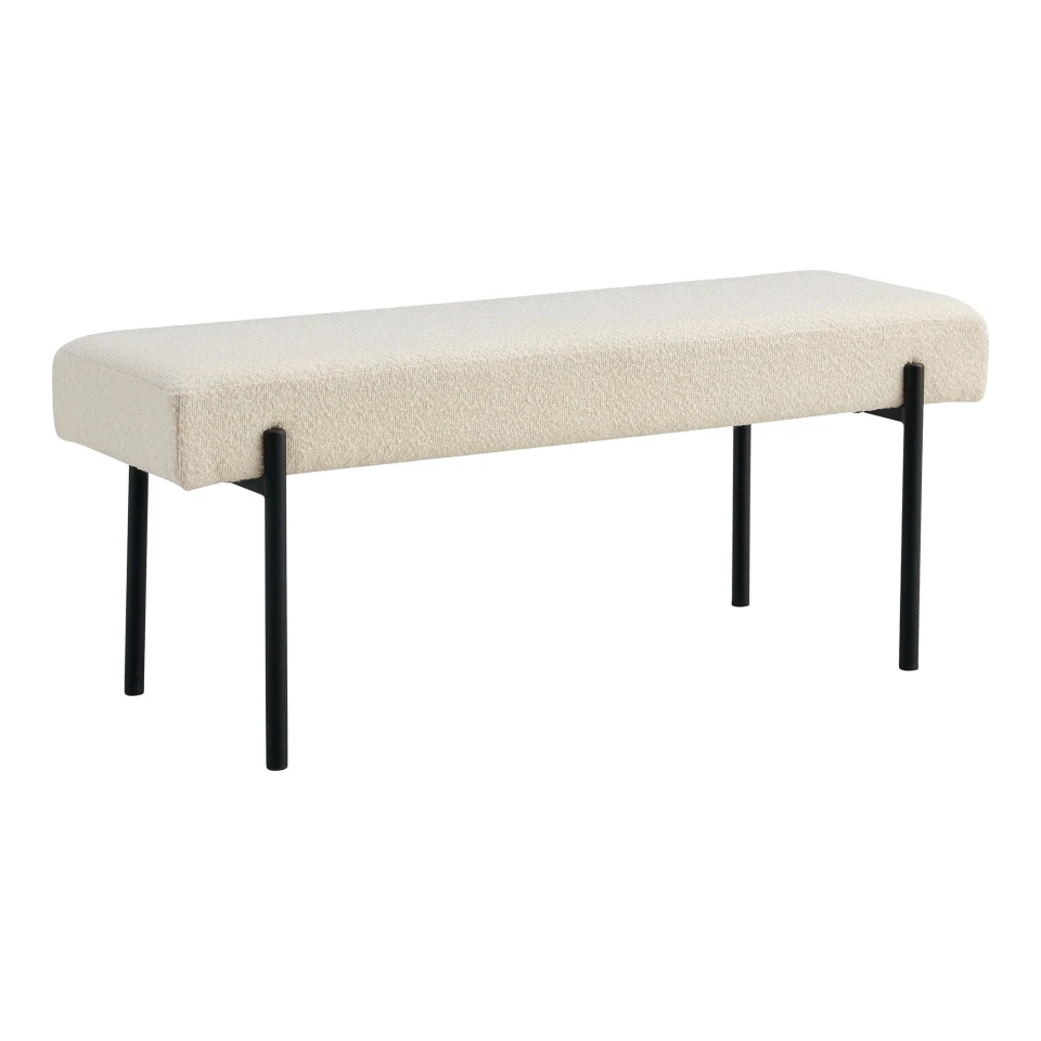 Swindon Klupa - Klupa, bouclé, bijela, crne noge 100x36x42,5 cm, HN1232