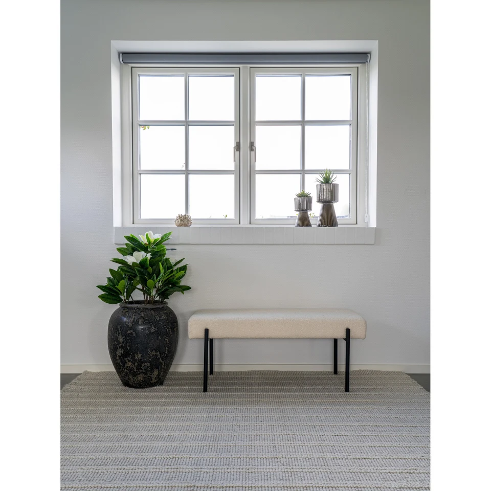 Swindon Klupa - Klupa, bouclé, bijela, crne noge 100x36x42,5 cm, HN1232