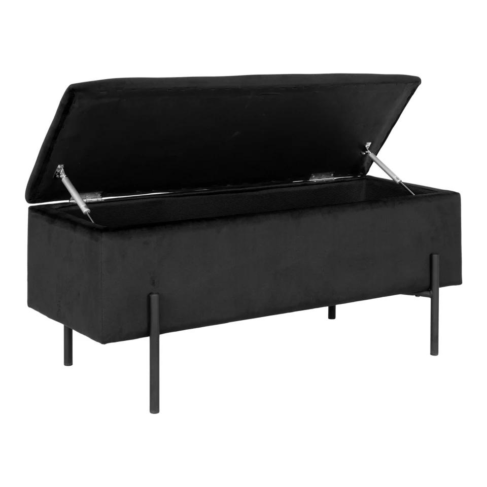 Watford Klupa - Klupa sa spremištem, baršun, crna 95x36,5x43 cm, HN1207